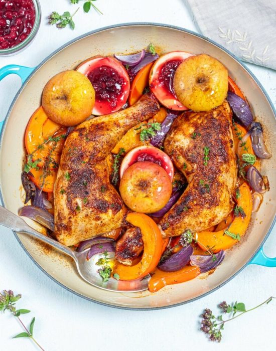Przepisy na Kurczaka Sielskiego. Recipes for Idyllic Chicken. Nogi pieczone z dynią i jabłkami